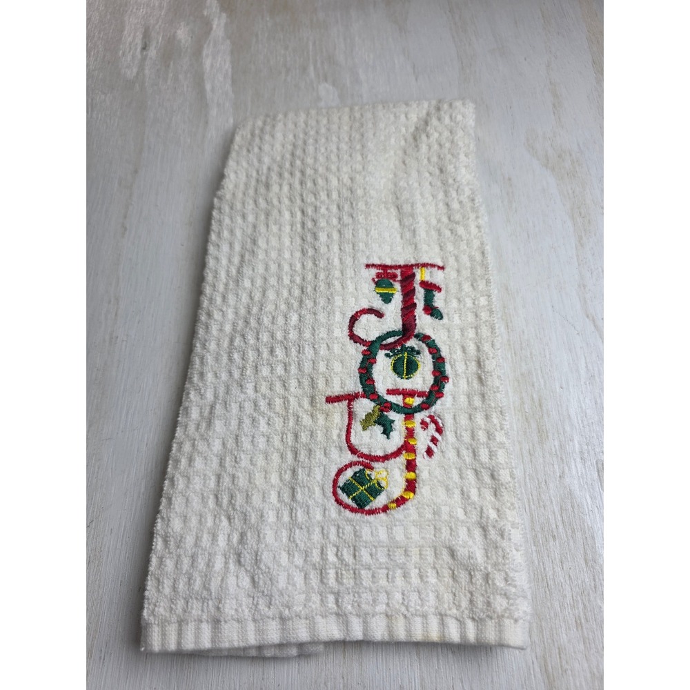 Simply Home White Waffle Cotton Christmas Joy Embroidered Hand Towel Classic
